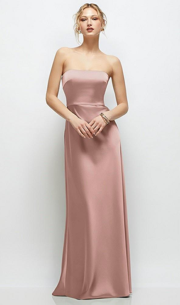 strapless a-line stretch satin maxi dress