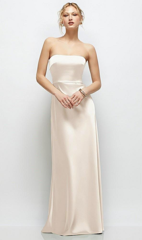 strapless a-line stretch satin maxi dress