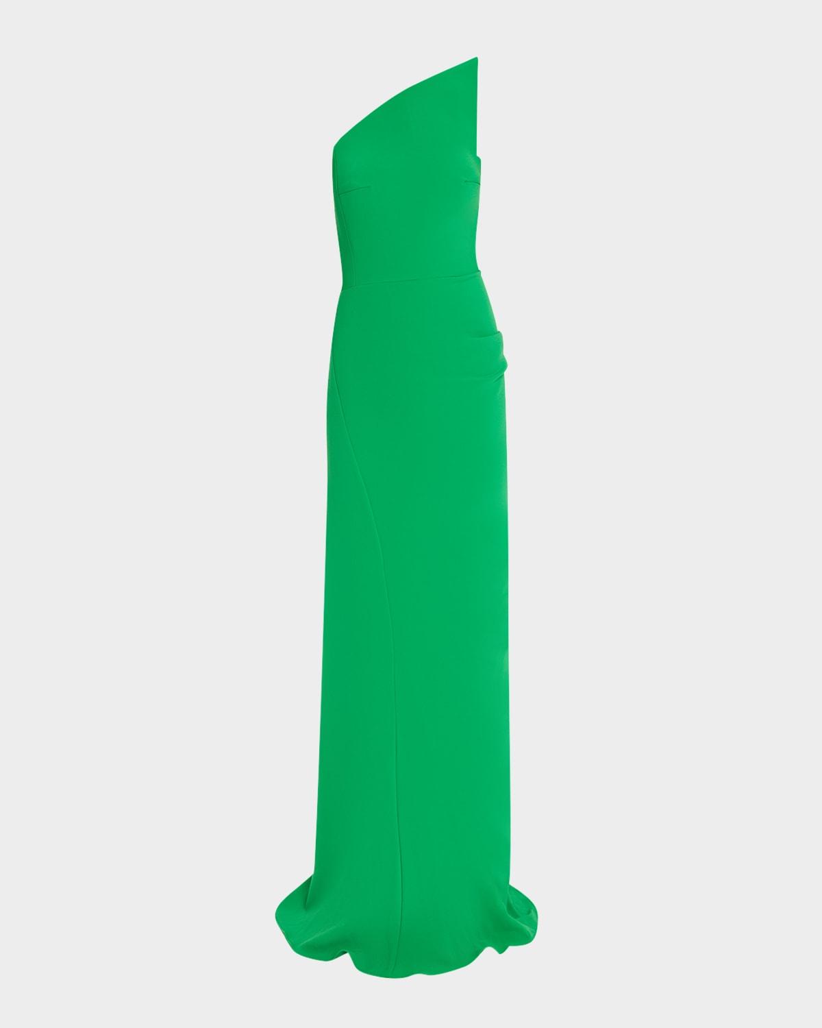 strapless asymmetric column gown