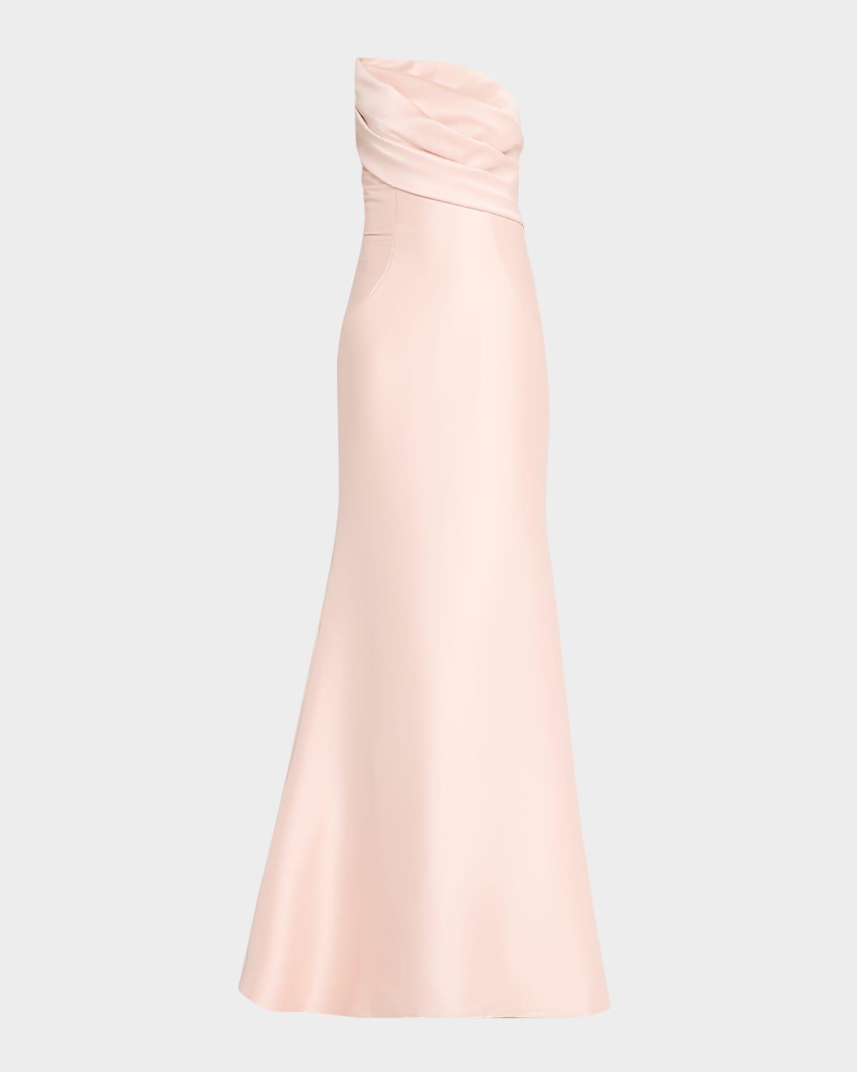strapless asymmetric trumpet gown