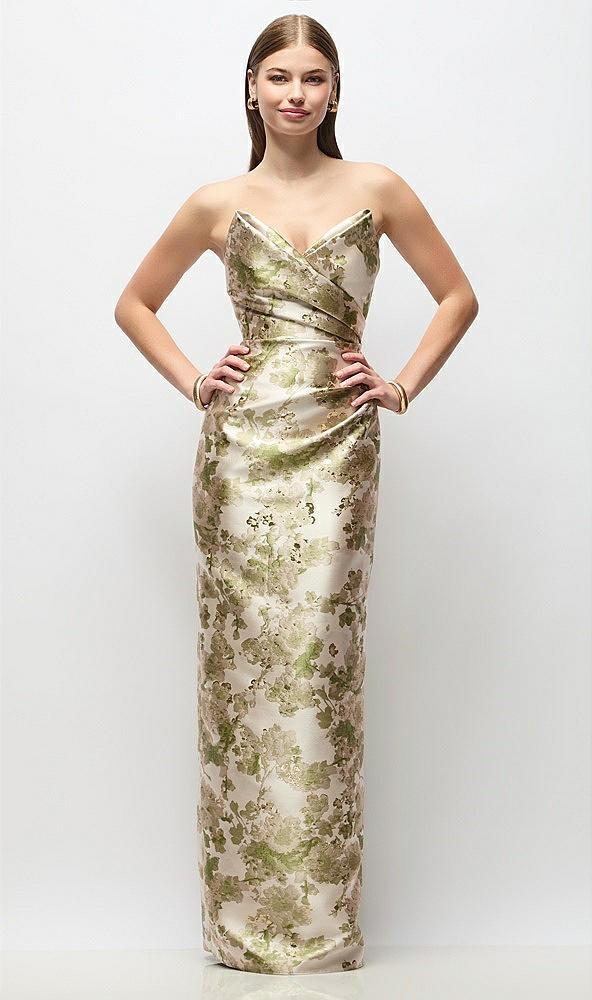 strapless asymmetrical draped abstract floral jacquard column maxi dress
