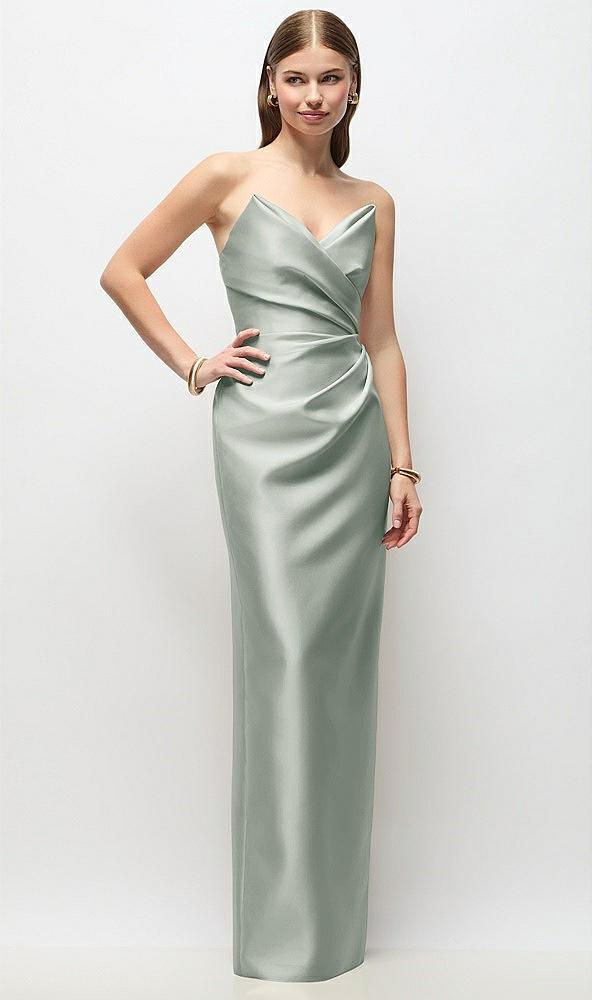 strapless asymmetrical draped satin column maxi dress