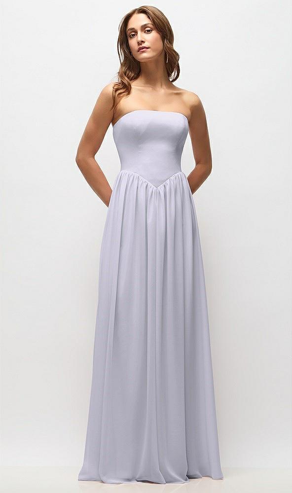 strapless basque drop waist chiffon maxi dress with shirred skirt