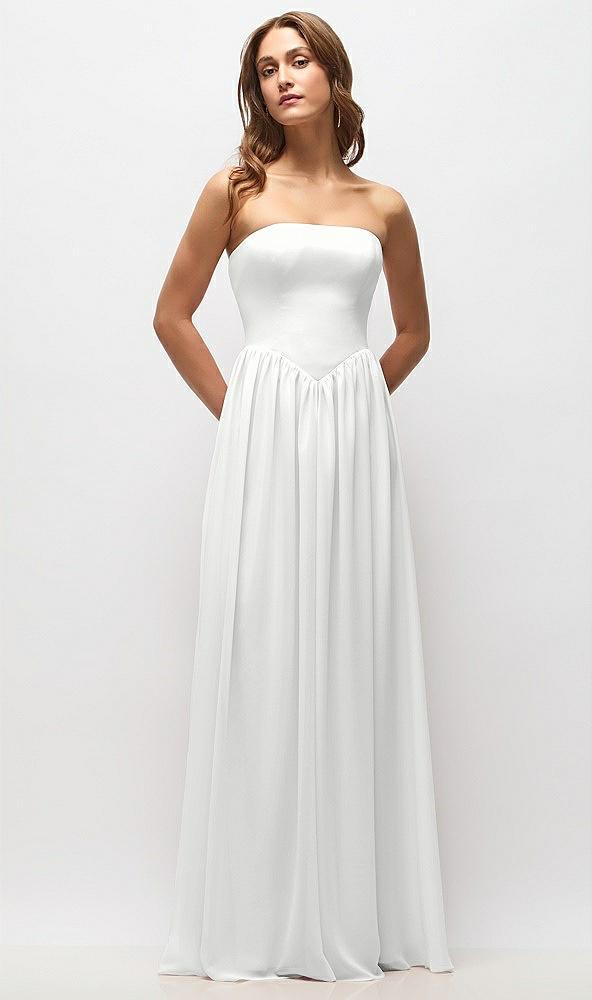 strapless basque drop waist chiffon maxi dress with shirred skirt