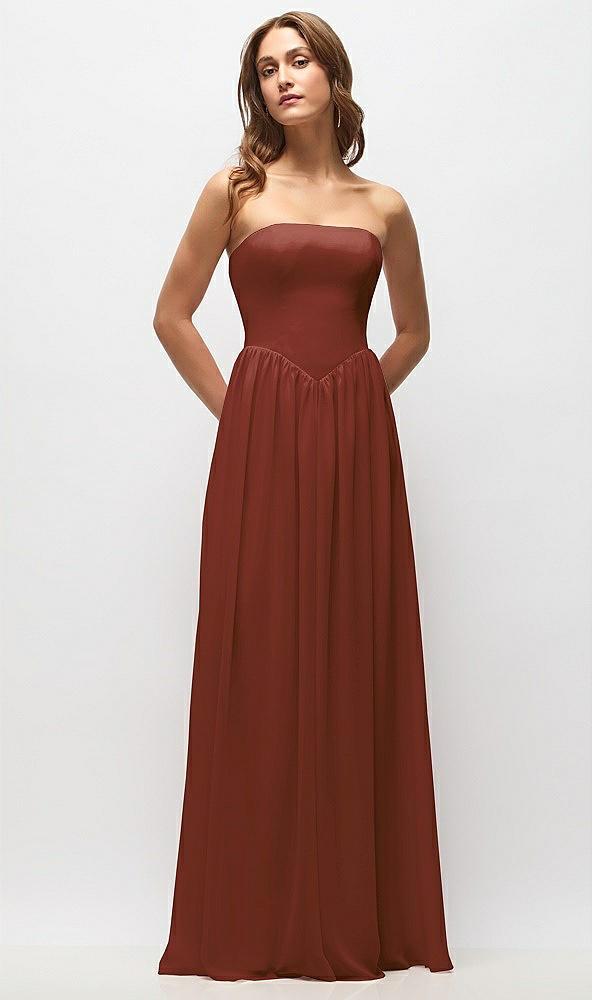 strapless basque drop waist chiffon maxi dress with shirred skirt