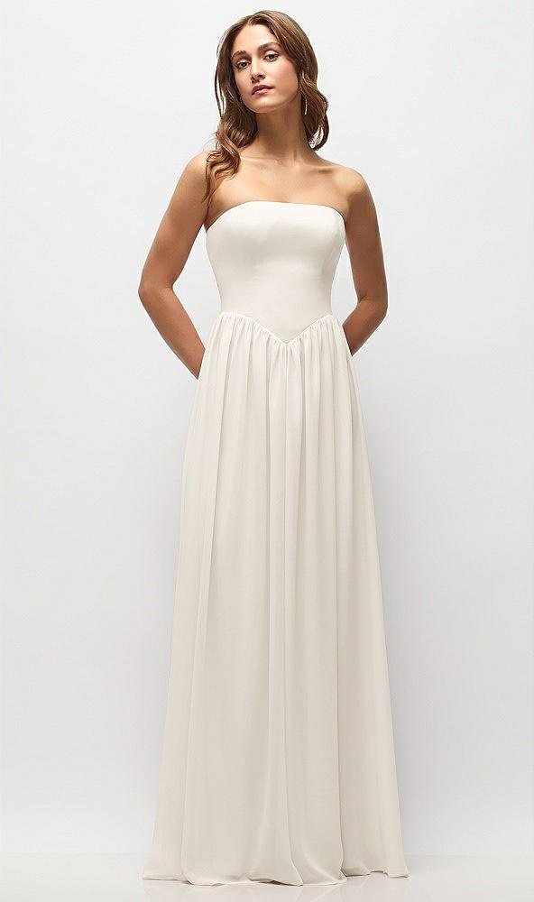 strapless basque drop waist chiffon maxi dress with shirred skirt