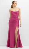 strapless basque-neck draped stretch satin mermaid dress with horsehair hem