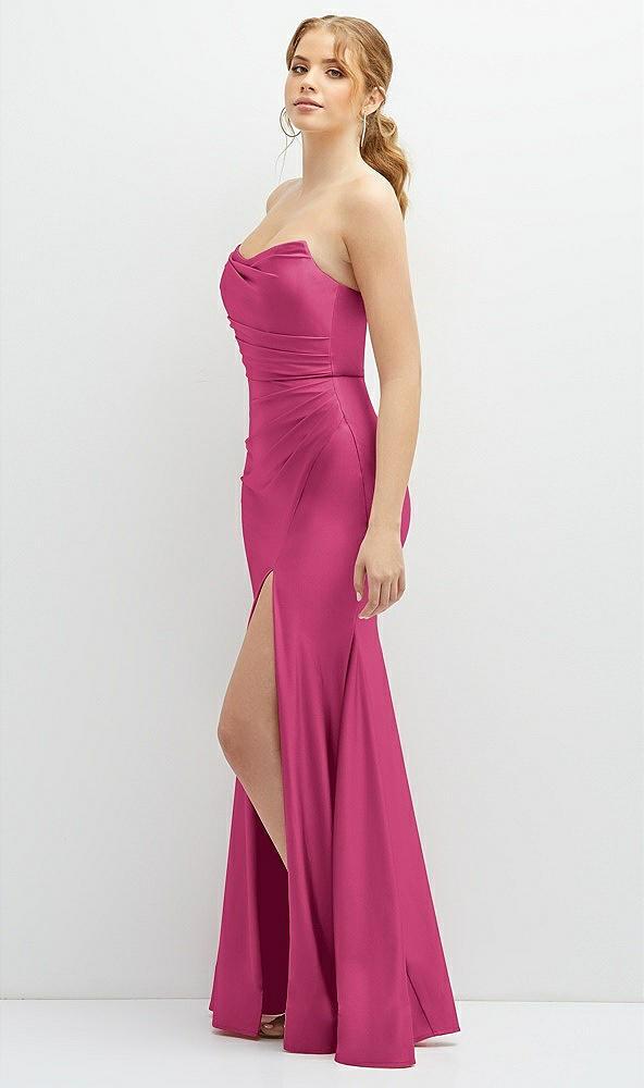 strapless basque-neck draped stretch satin mermaid dress with horsehair hem