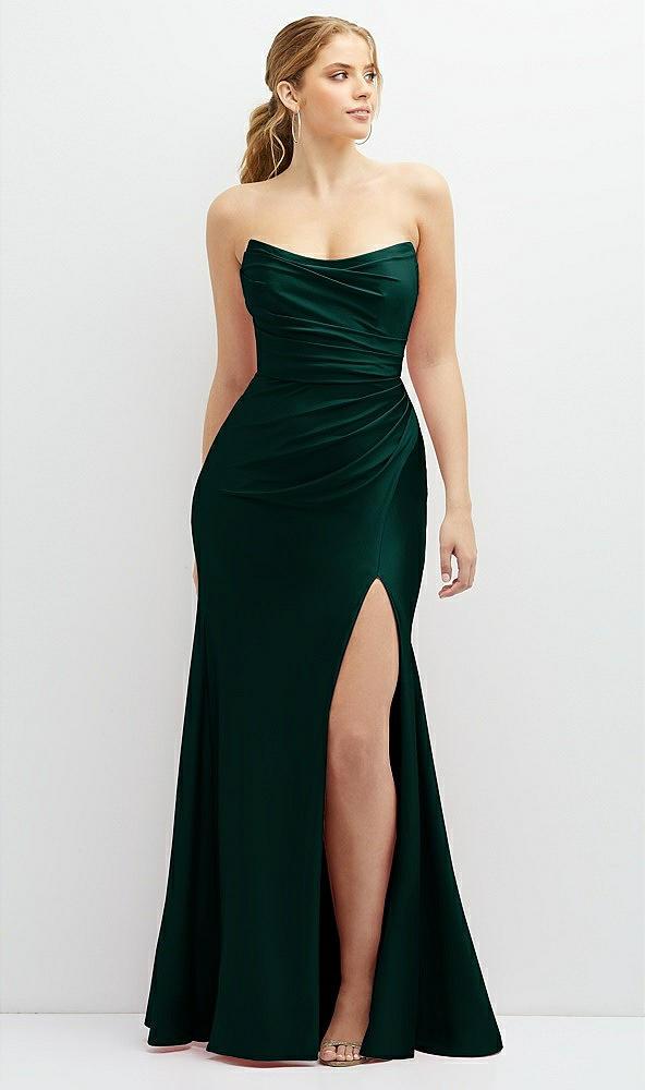 strapless basque-neck draped stretch satin mermaid dress with horsehair hem