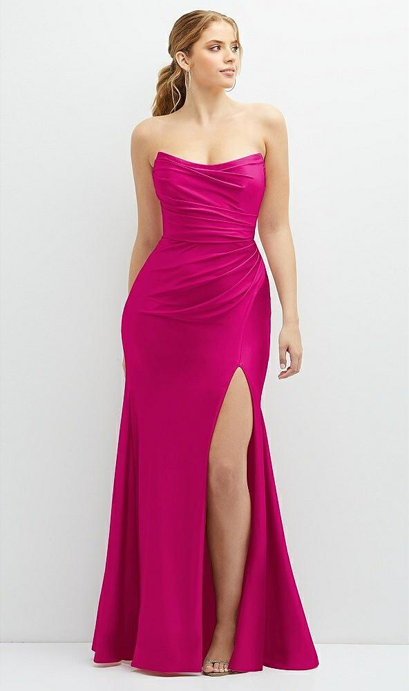 strapless basque-neck draped stretch satin mermaid dress with horsehair hem
