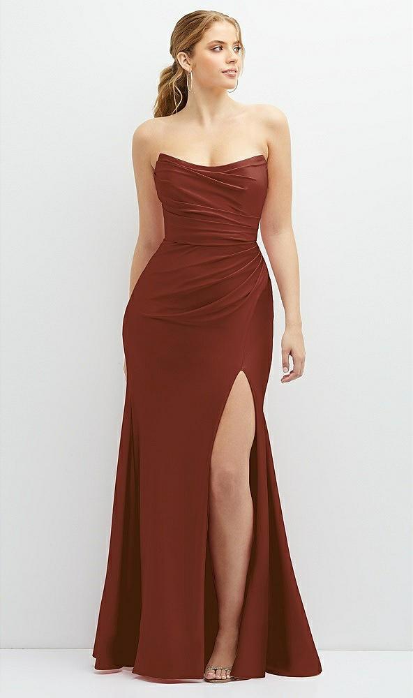 strapless basque-neck draped stretch satin mermaid dress with horsehair hem