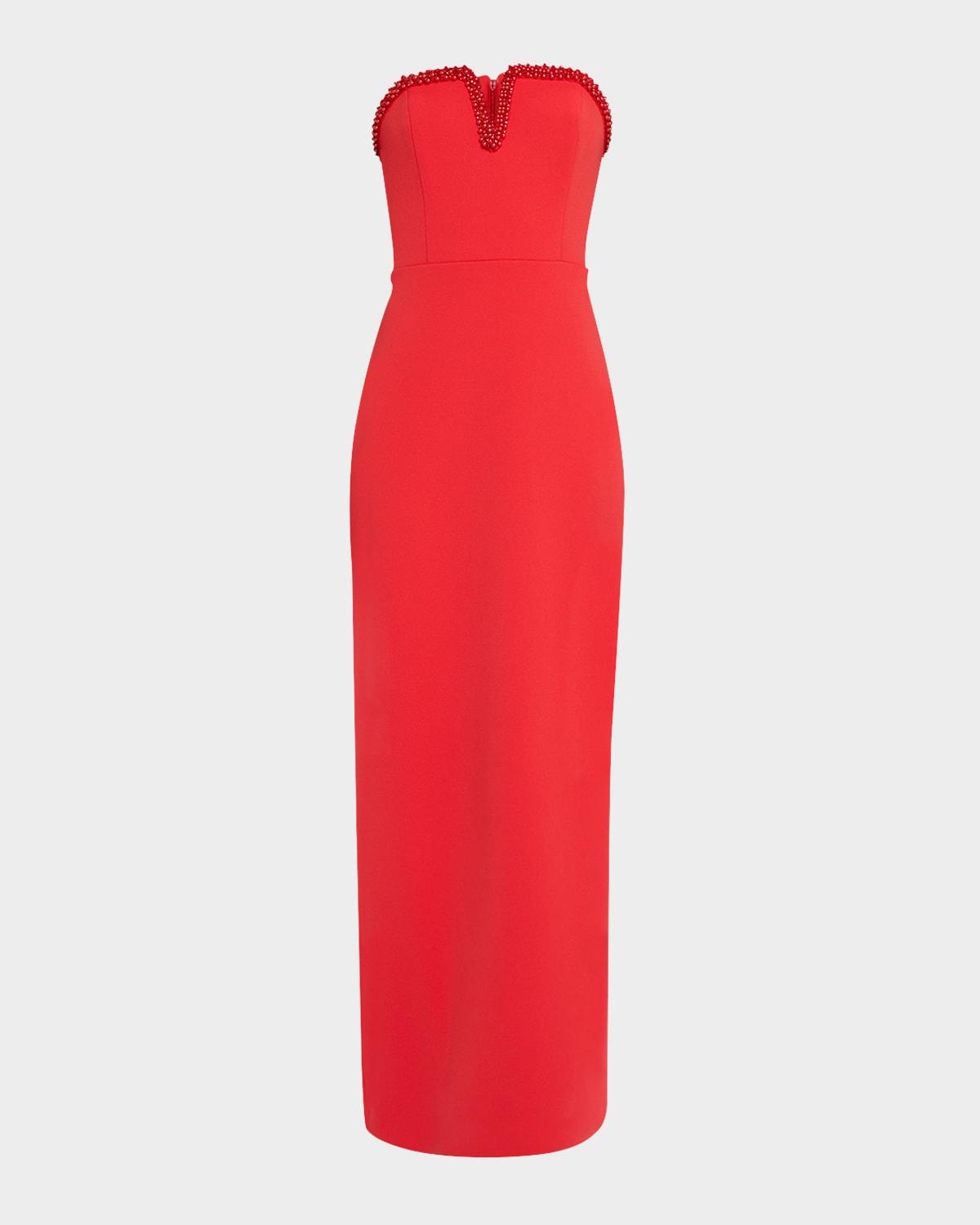 strapless beaded crepe column gown