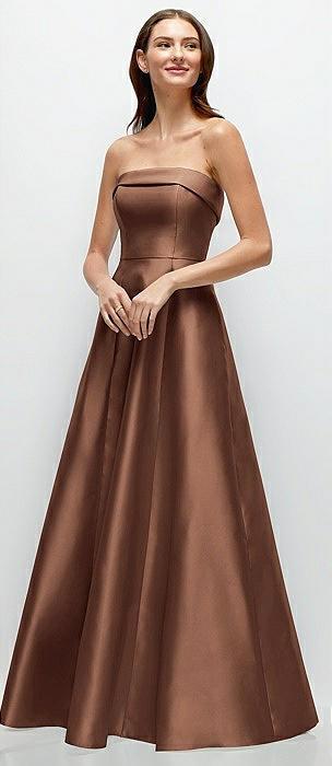 strapless bias cuff bodice satin gown with pockets