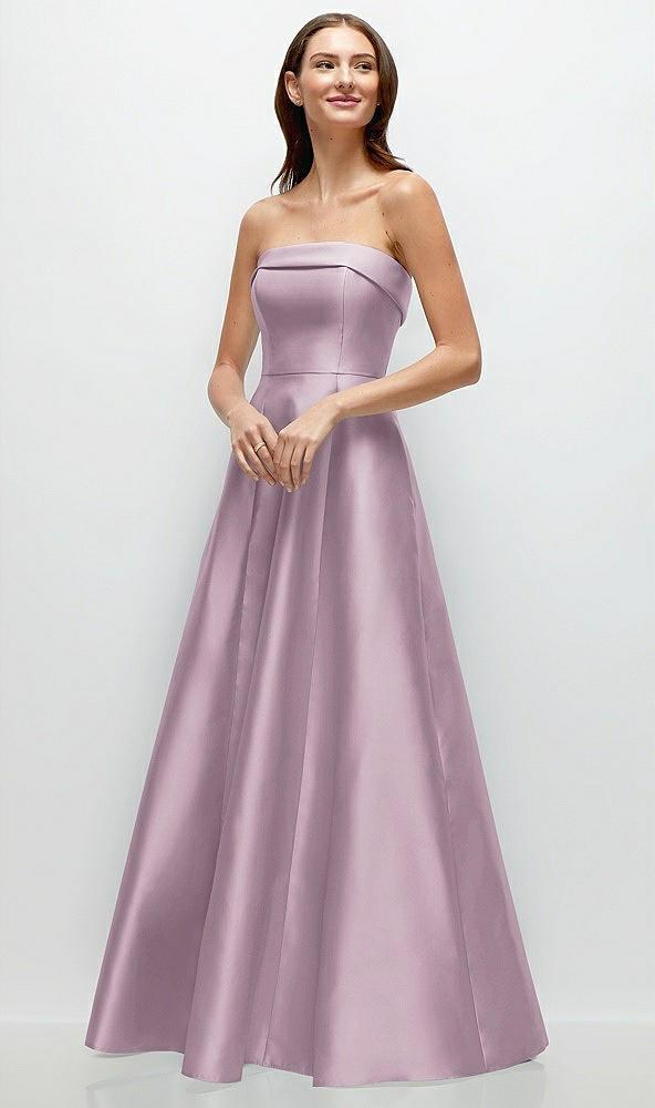 strapless bias cuff bodice satin gown with pockets