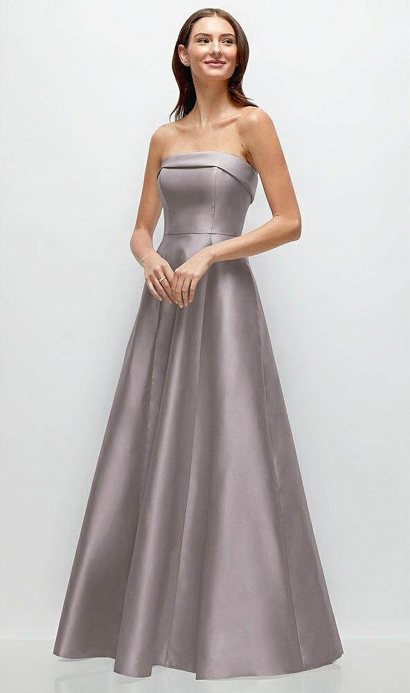 strapless bias cuff bodice satin gown with pockets