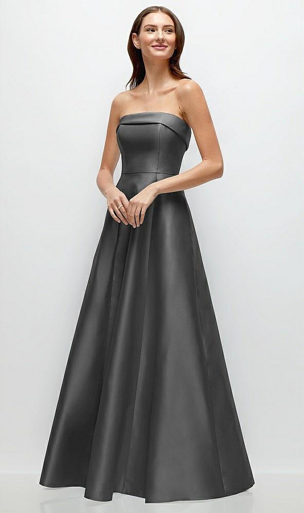 strapless bias cuff bodice satin gown with pockets