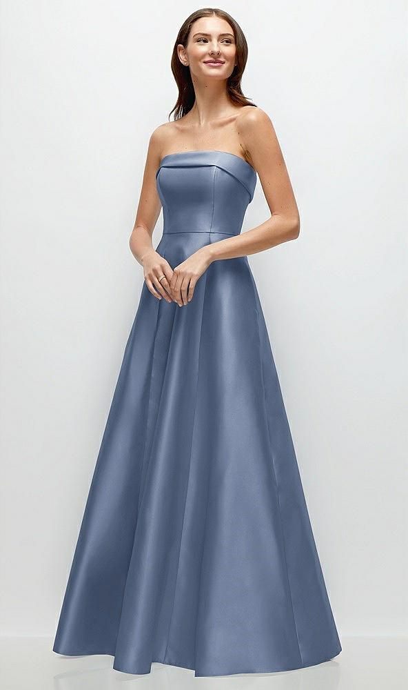 strapless bias cuff bodice satin gown with pockets