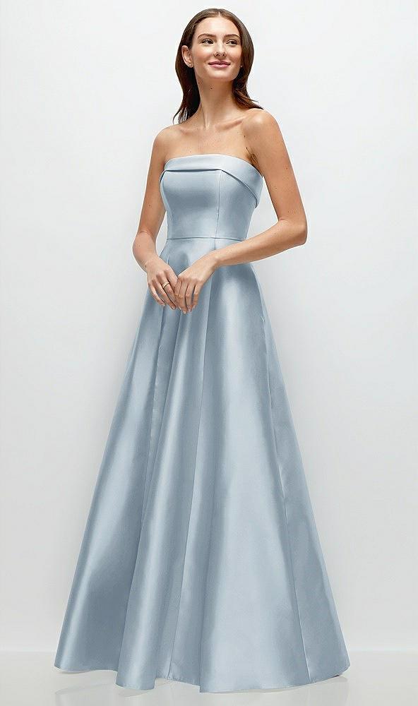 strapless bias cuff bodice satin gown with pockets