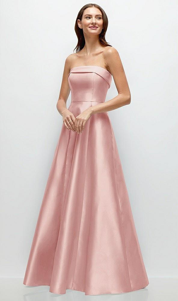 strapless bias cuff bodice satin gown with pockets