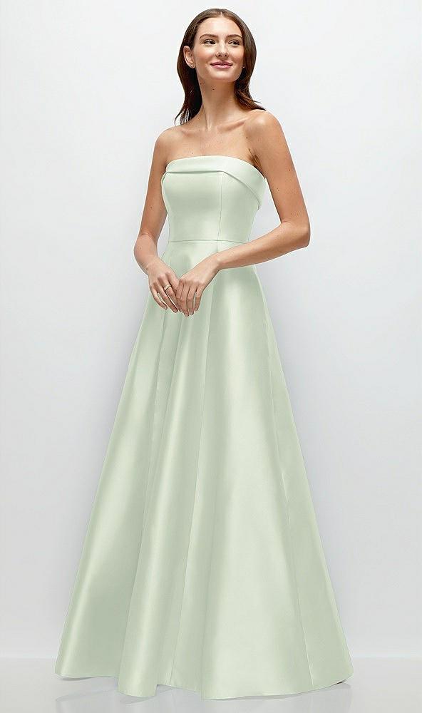 strapless bias cuff bodice satin gown with pockets