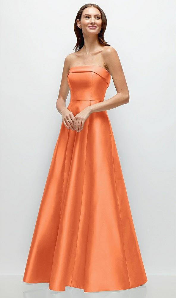 strapless bias cuff bodice satin gown with pockets