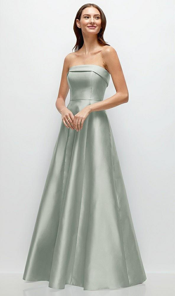 strapless bias cuff bodice satin gown with pockets