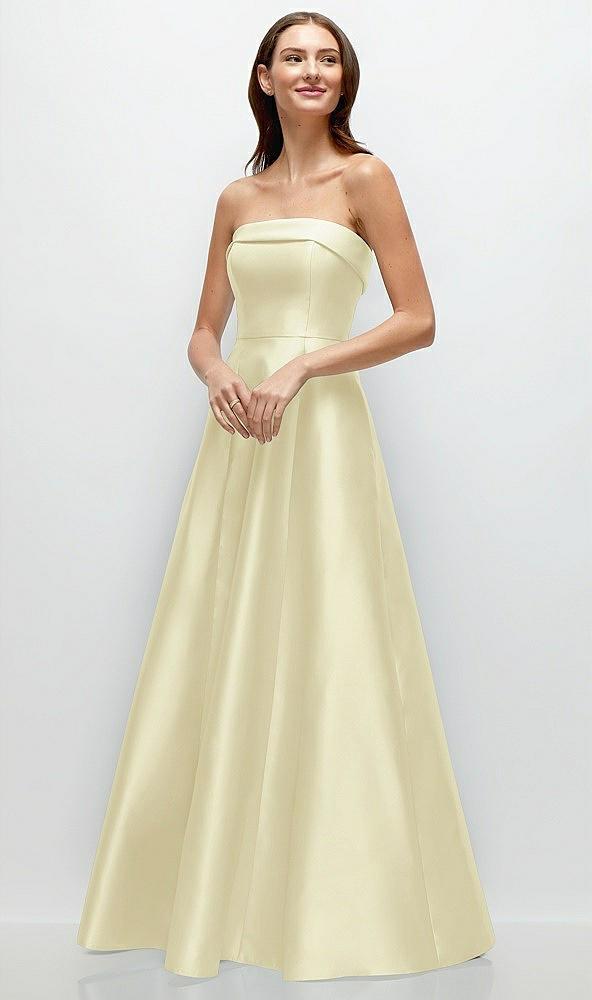 strapless bias cuff bodice satin gown with pockets