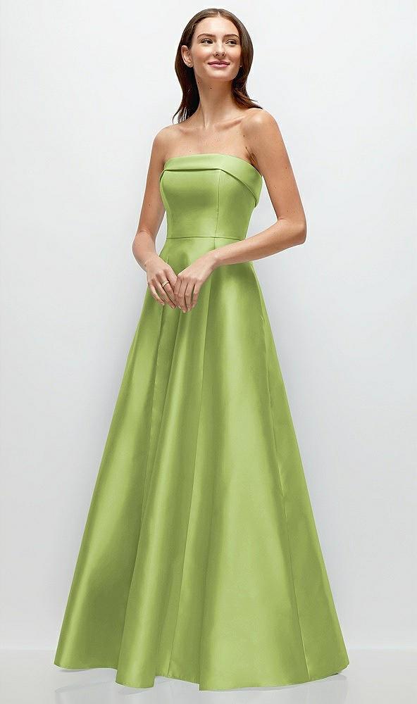strapless bias cuff bodice satin gown with pockets