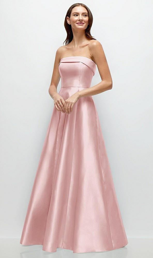 strapless bias cuff bodice satin gown with pockets