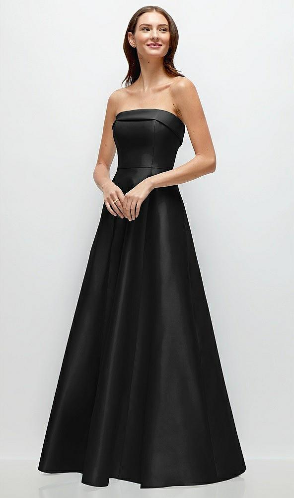 strapless bias cuff bodice satin gown with pockets