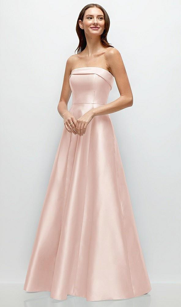 strapless bias cuff bodice satin gown with pockets