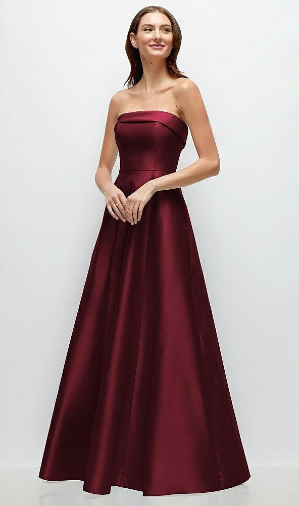 strapless bias cuff bodice satin gown with pockets