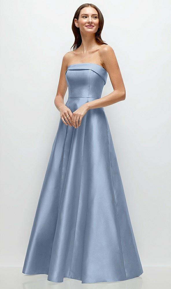 strapless bias cuff bodice satin gown with pockets