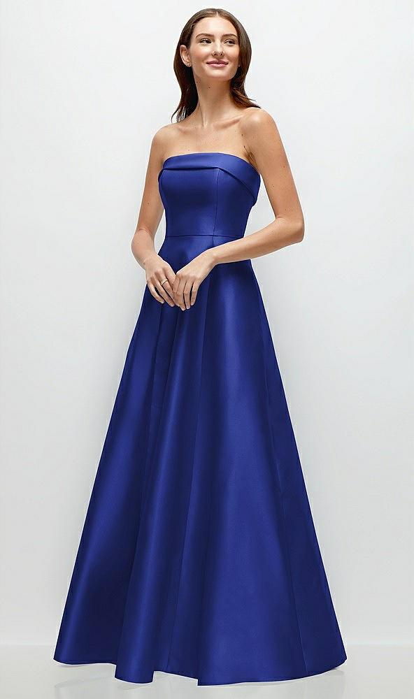 strapless bias cuff bodice satin gown with pockets