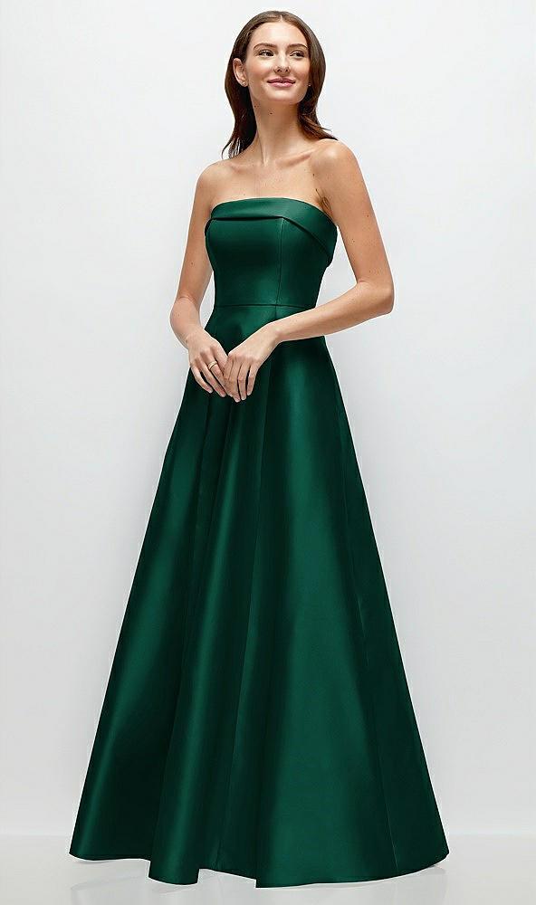 strapless bias cuff bodice satin gown with pockets