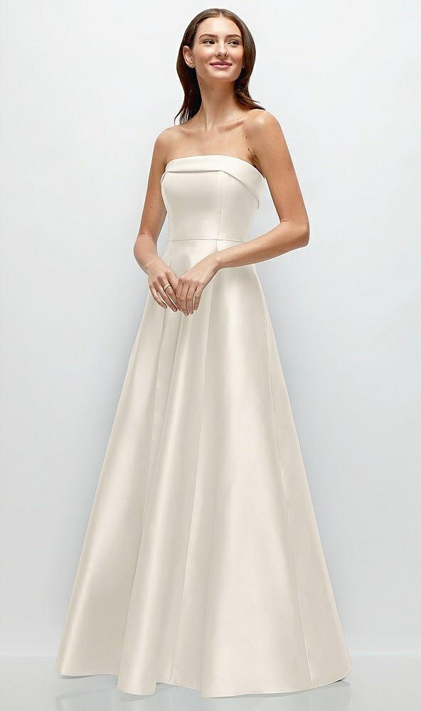 strapless bias cuff bodice satin gown with pockets