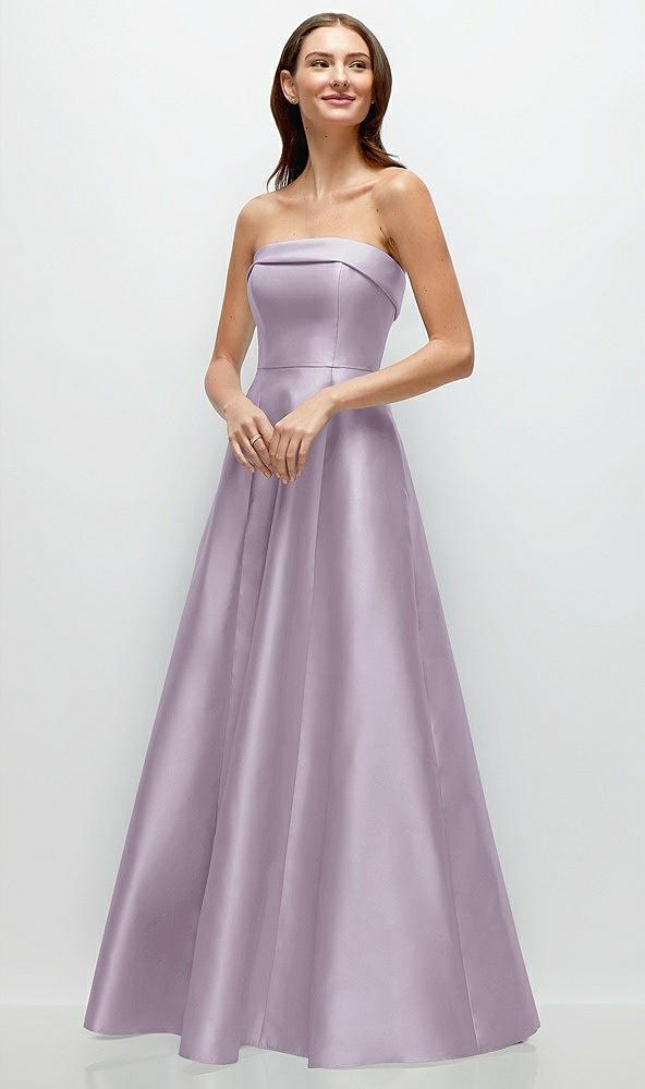 strapless bias cuff bodice satin gown with pockets