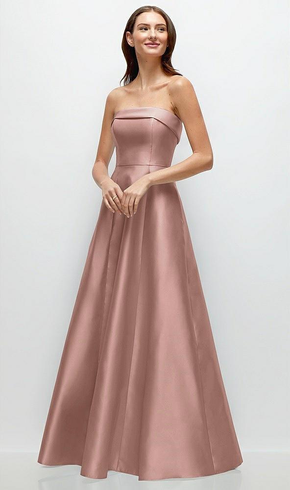 strapless bias cuff bodice satin gown with pockets