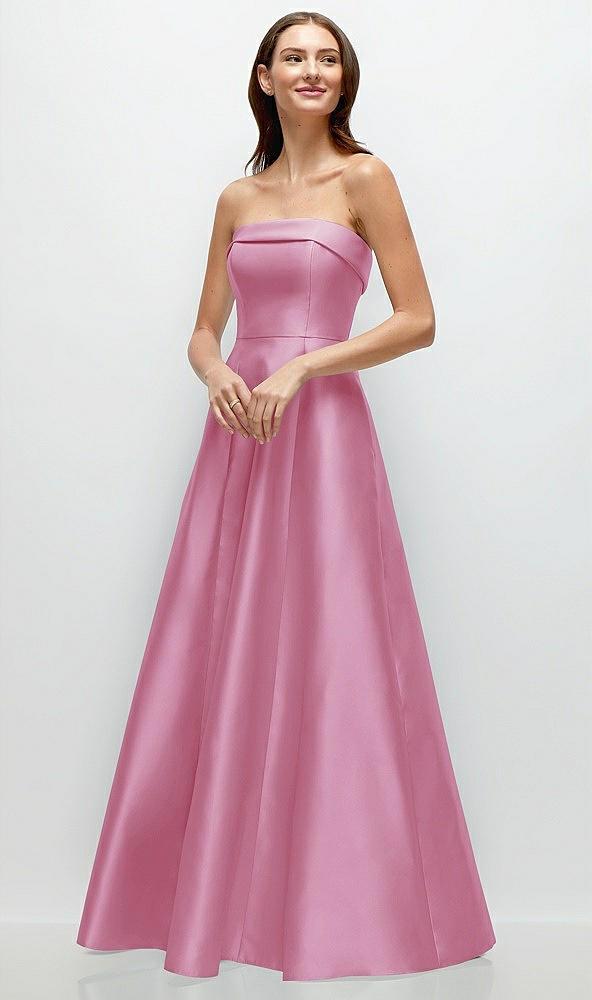 strapless bias cuff bodice satin gown with pockets