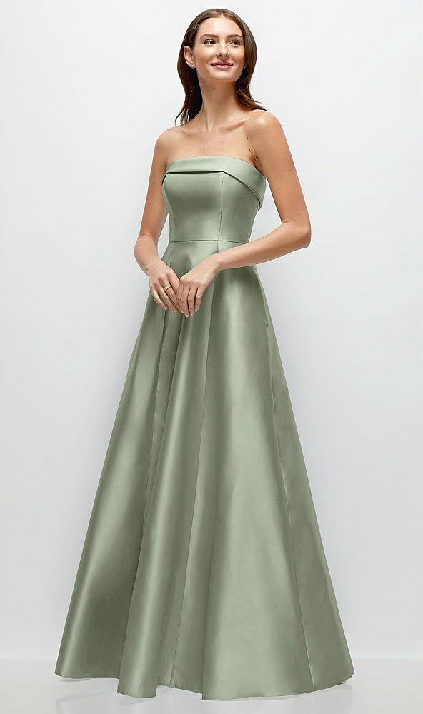 strapless bias cuff bodice satin gown with pockets