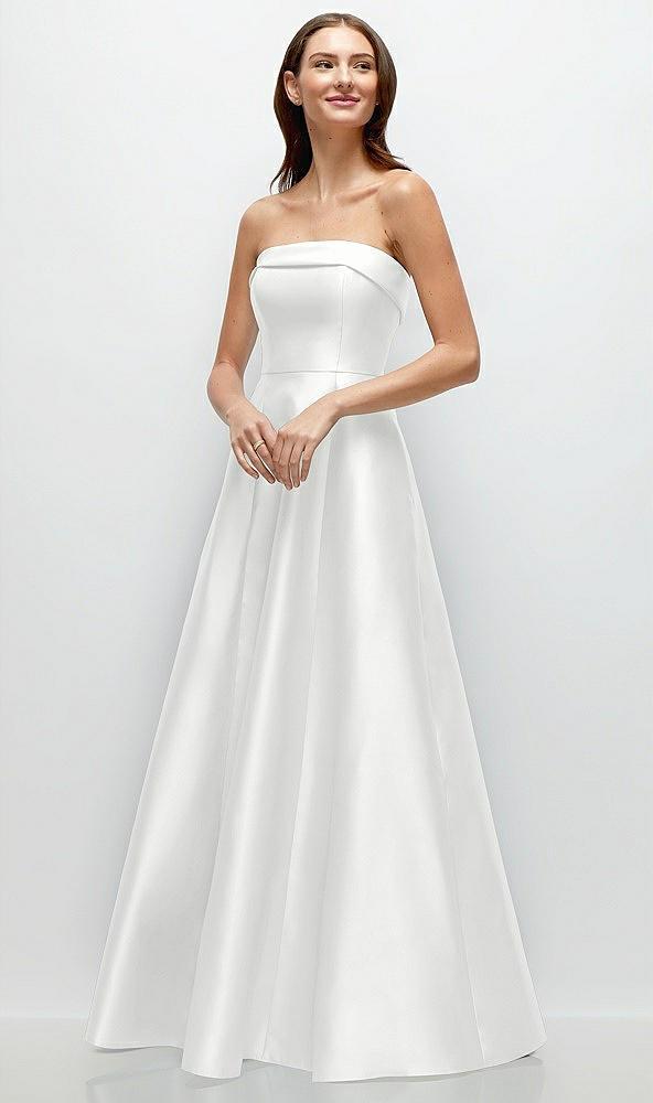 strapless bias cuff bodice satin gown with pockets