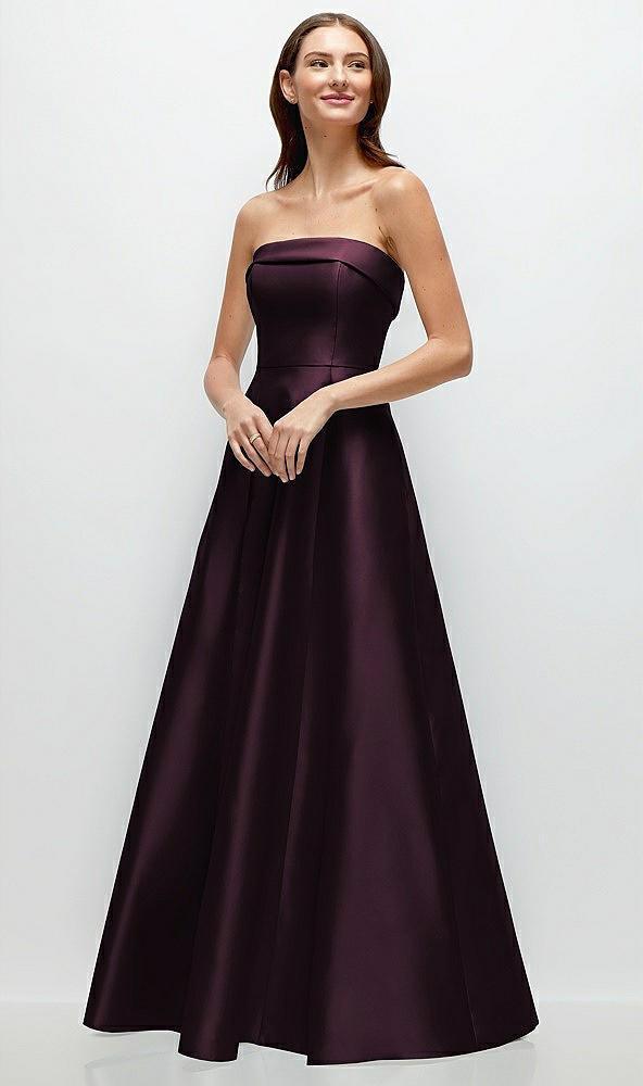strapless bias cuff bodice satin gown with pockets
