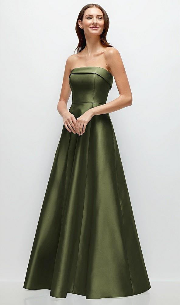 strapless bias cuff bodice satin gown with pockets