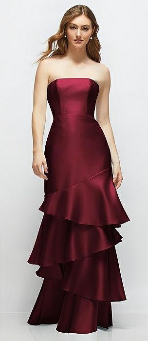 strapless bodycon maxi dress with tiered ruffle skirt