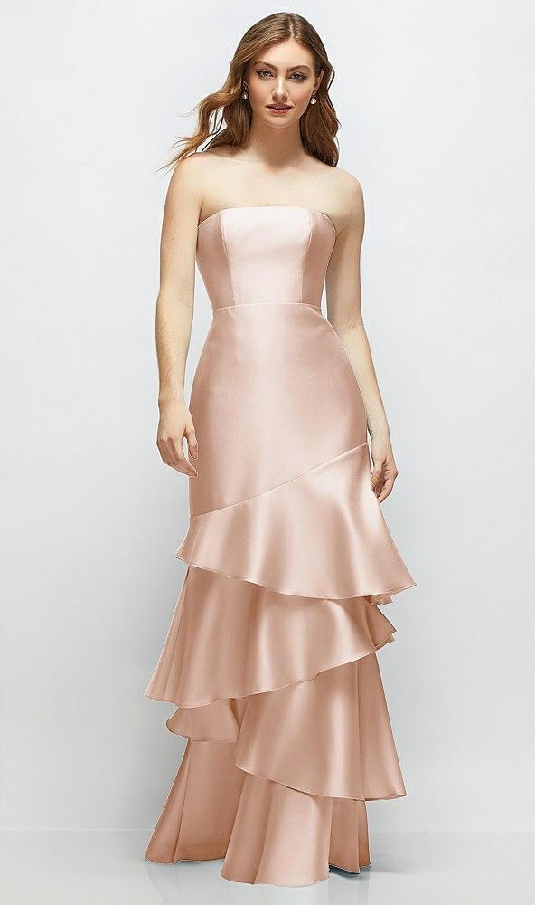 strapless bodycon maxi dress with tiered ruffle skirt