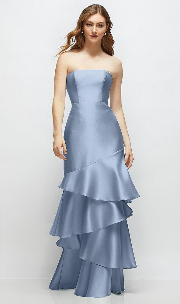 strapless bodycon maxi dress with tiered ruffle skirt