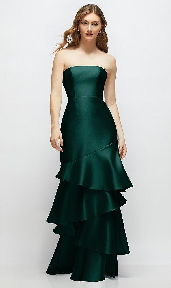 strapless bodycon maxi dress with tiered ruffle skirt