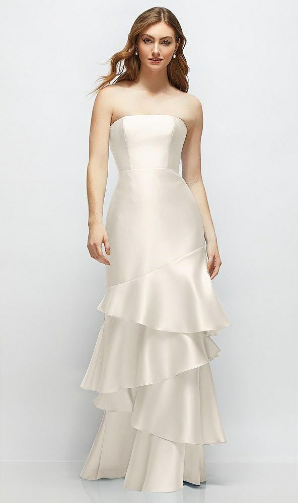 strapless bodycon maxi dress with tiered ruffle skirt
