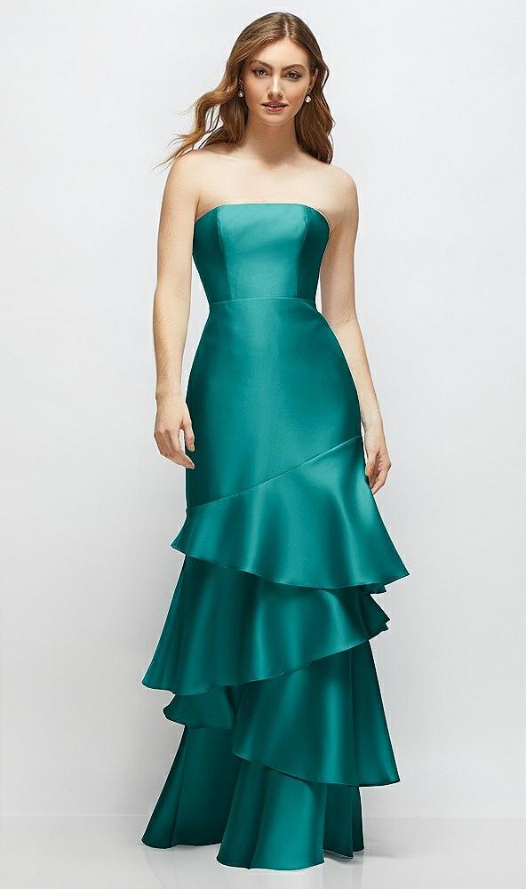 strapless bodycon maxi dress with tiered ruffle skirt
