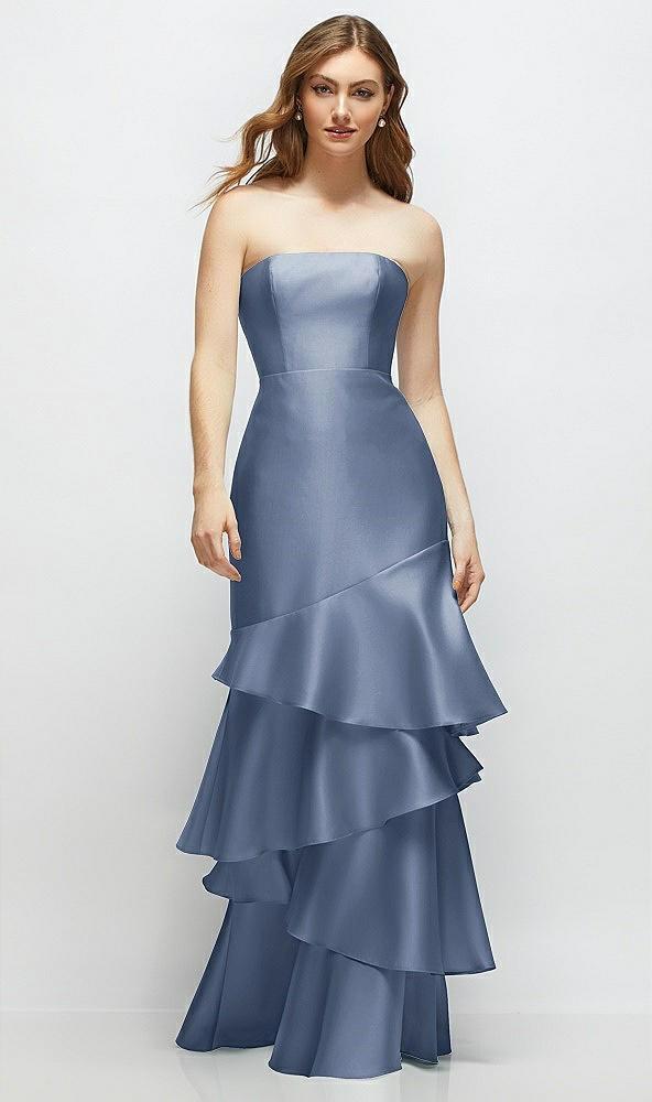 strapless bodycon maxi dress with tiered ruffle skirt